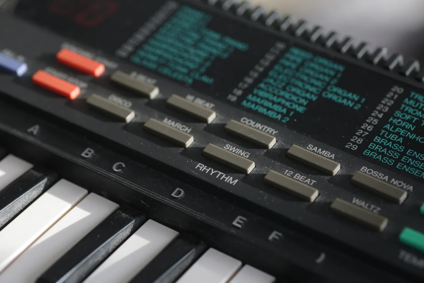 Yamaha PSS-470 rhythm section close-up — the reference hardware for YAMA-BRUH